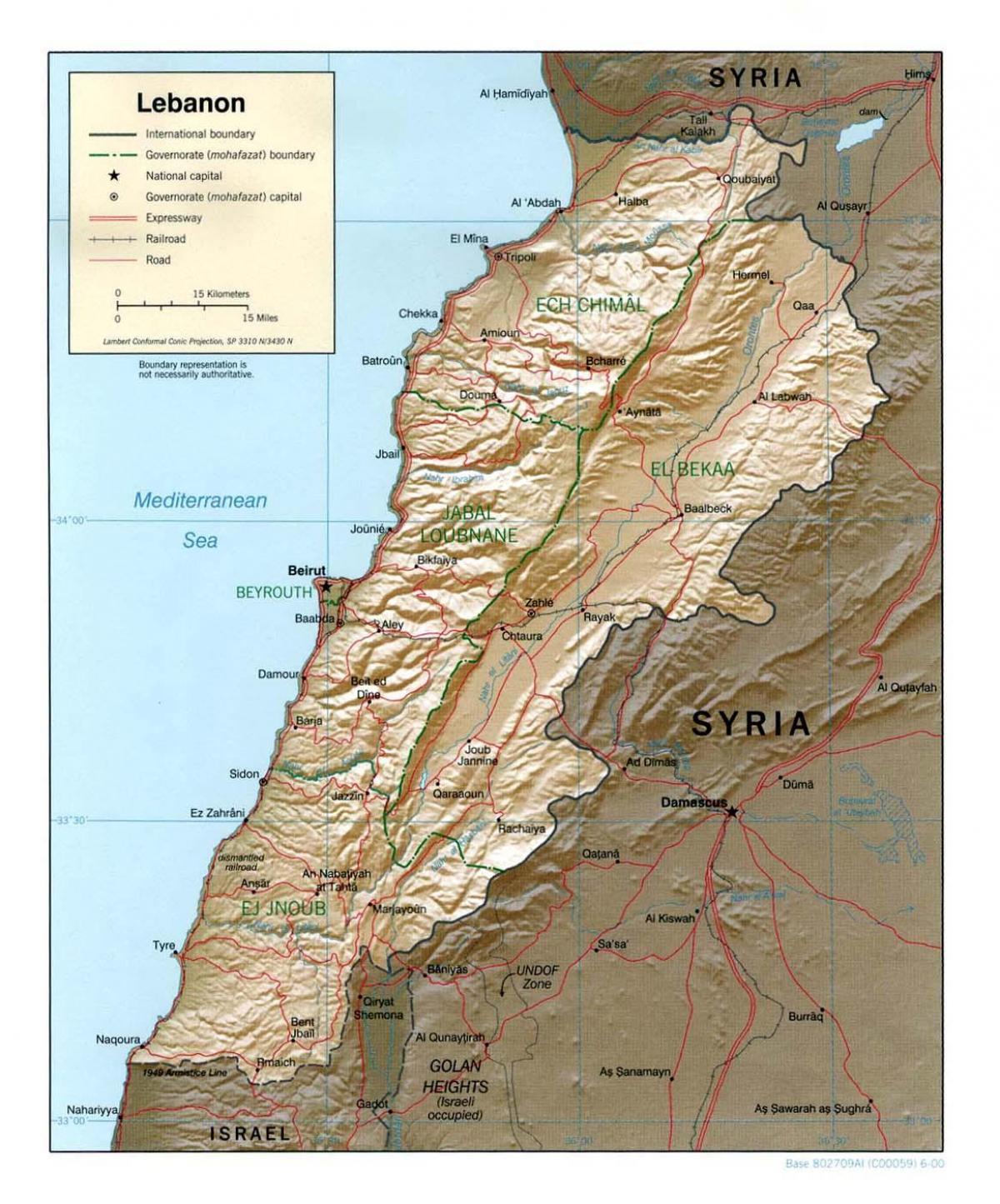 kat jeyografik nan peyi Liban topografik